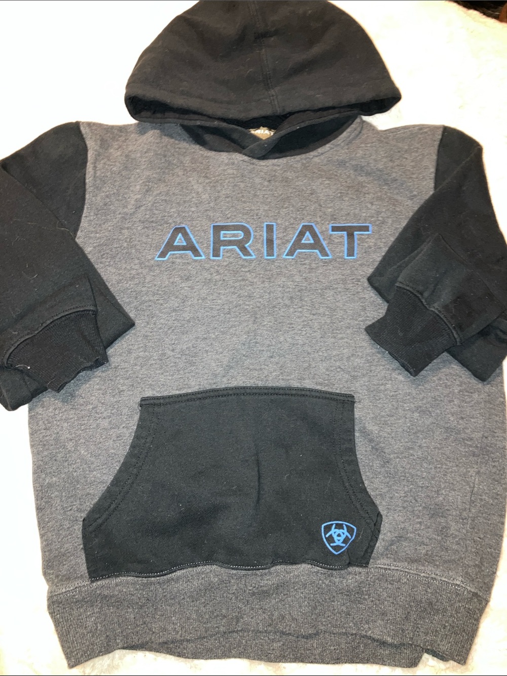Ariat Gray & Black Boys' Pullover Hoodie with Blue Logo